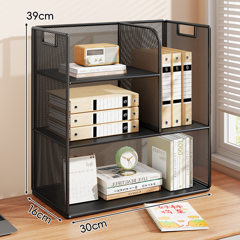 Stolový regál — viacposchodový organizér, kovový rám + drevená doska, moderný minimalistický štýl, univerzálny priestor, multifunkčný