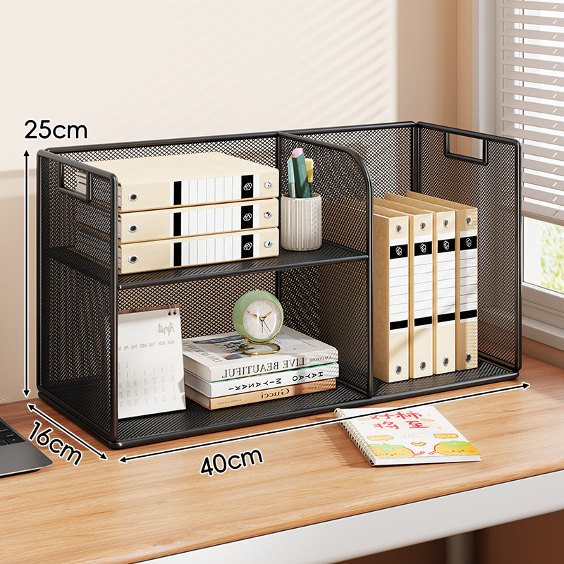 Stolový regál — viacposchodový organizér, kovový rám + drevená doska, moderný minimalistický štýl, univerzálny priestor, multifunkčný