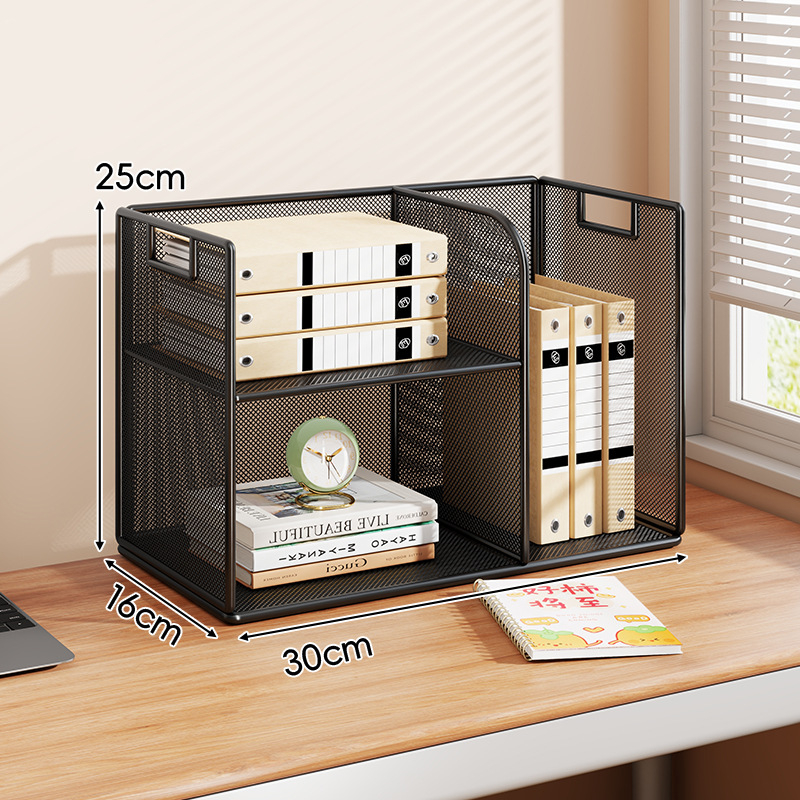 Stolový regál — viacposchodový organizér, kovový rám + drevená doska, moderný minimalistický štýl, univerzálny priestor, multifunkčný