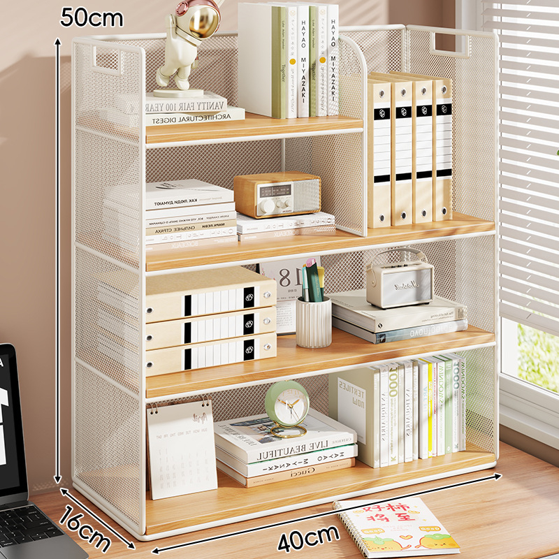 Stolový regál — viacposchodový organizér, kovový rám + drevená doska, moderný minimalistický štýl, univerzálny priestor, multifunkčný