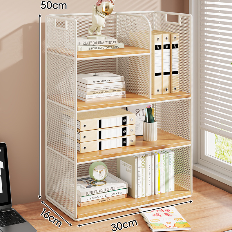 Stolový regál — viacposchodový organizér, kovový rám + drevená doska, moderný minimalistický štýl, univerzálny priestor, multifunkčný