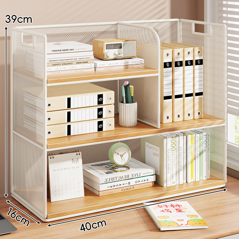 Stolový regál — viacposchodový organizér, kovový rám + drevená doska, moderný minimalistický štýl, univerzálny priestor, multifunkčný