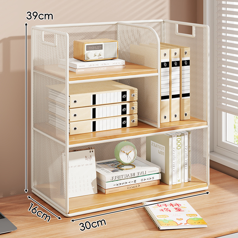 Stolový regál — viacposchodový organizér, kovový rám + drevená doska, moderný minimalistický štýl, univerzálny priestor, multifunkčný