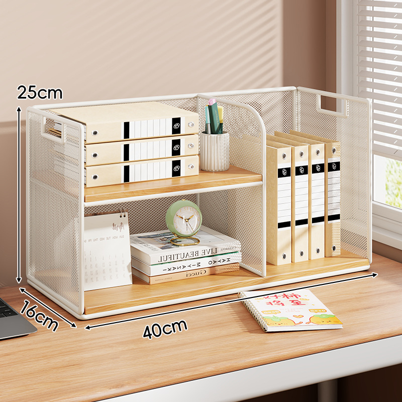 Stolový regál — viacposchodový organizér, kovový rám + drevená doska, moderný minimalistický štýl, univerzálny priestor, multifunkčný