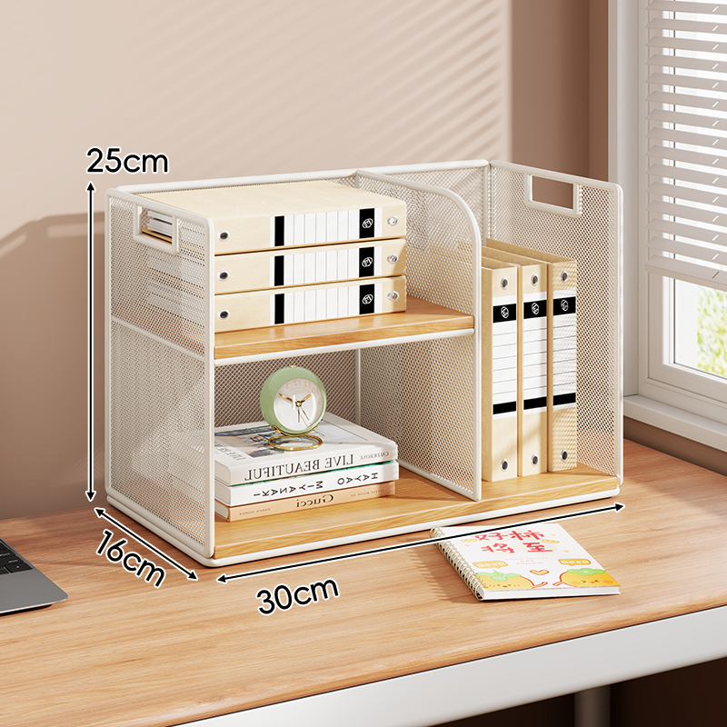Stolový regál — viacposchodový organizér, kovový rám + drevená doska, moderný minimalistický štýl, univerzálny priestor, multifunkčný