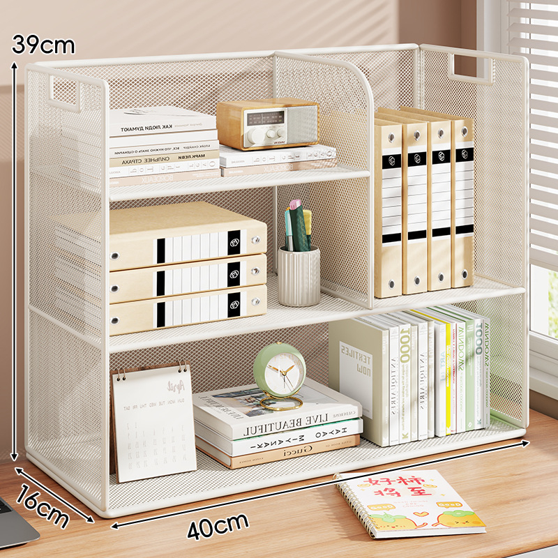 Stolový regál — viacposchodový organizér, kovový rám + drevená doska, moderný minimalistický štýl, univerzálny priestor, multifunkčný