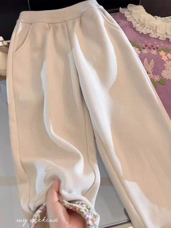 Dječje corduroy hlače s floralnim uzorkom, visoki struk s elastičnom, 10% spandex, jesen-zima