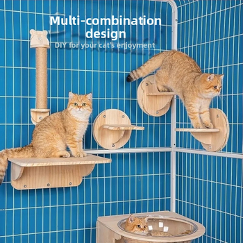 Дървен стенен катерачен комплекс за котки с капсулна платформа, пространство-спестяващ дизайн, стълб за драскане и стълба, гнездо