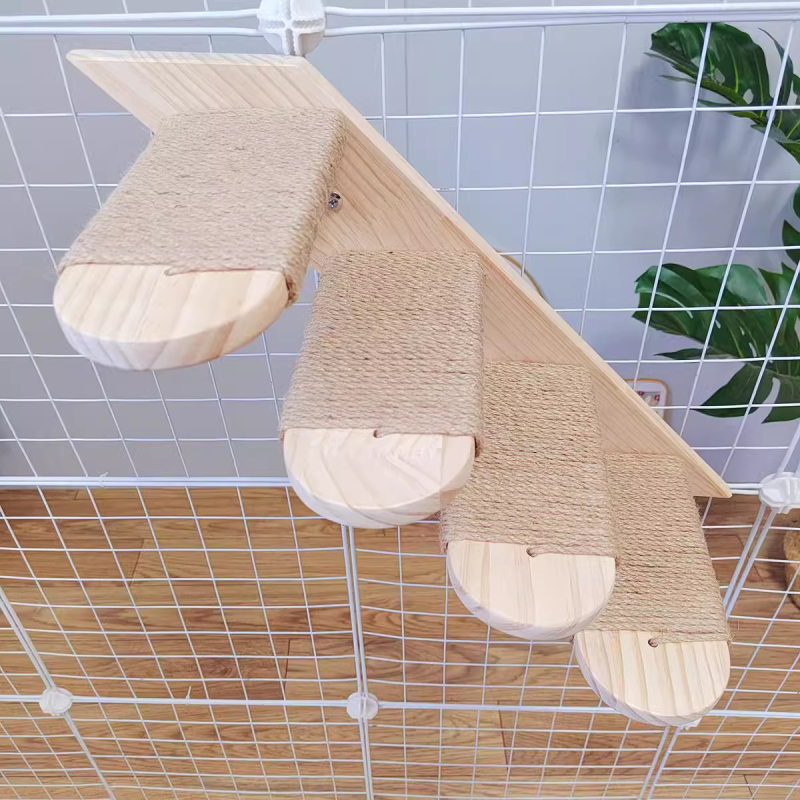 Дървен стенен катерачен комплекс за котки с капсулна платформа, пространство-спестяващ дизайн, стълб за драскане и стълба, гнездо