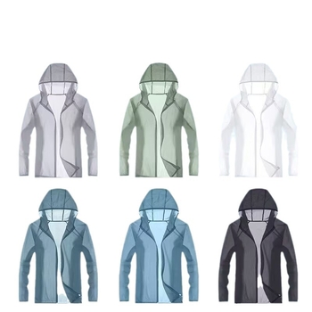 Vanjska windbreaker jakna s kapuljom — prozračna Ice Silk tkanina, lagana ljetna jakna, UV zaštita, prednji zip, džepovi s 3D zakrpama