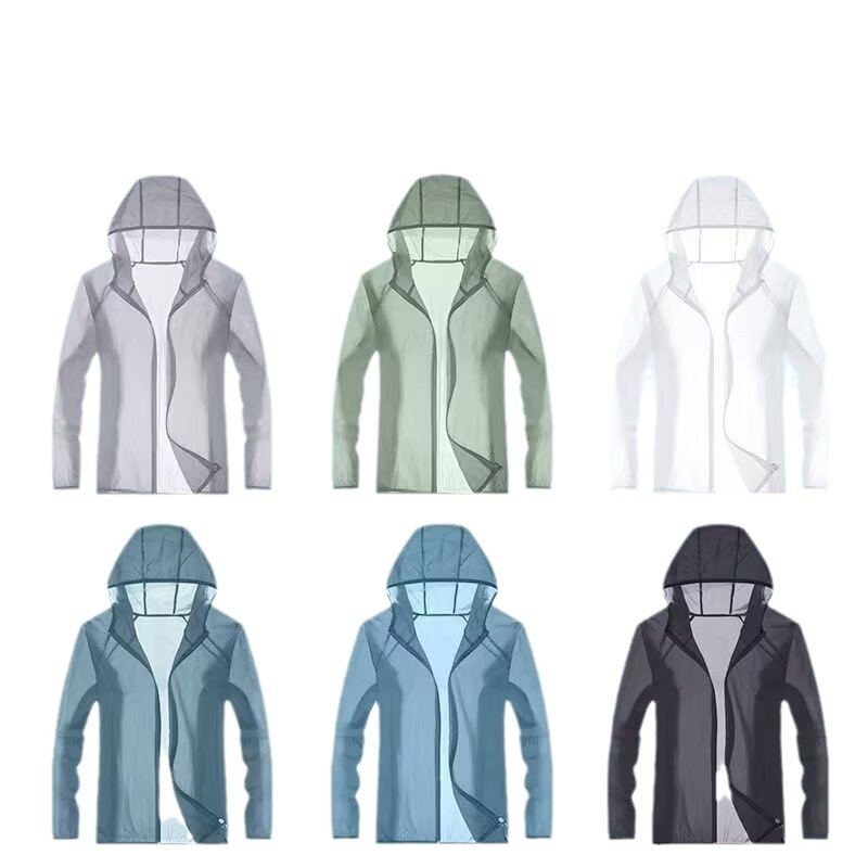 Vanjska windbreaker jakna s kapuljom — prozračna Ice Silk tkanina, lagana ljetna jakna, UV zaštita, prednji zip, džepovi s 3D zakrpama