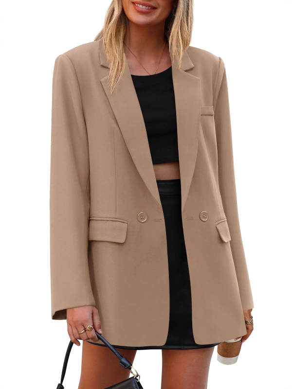 Ženski casual blejzer, slobodan kroj, uredski stil, jednoredni s dva gumba, rever, dugi rukavi, jednobojni poliester