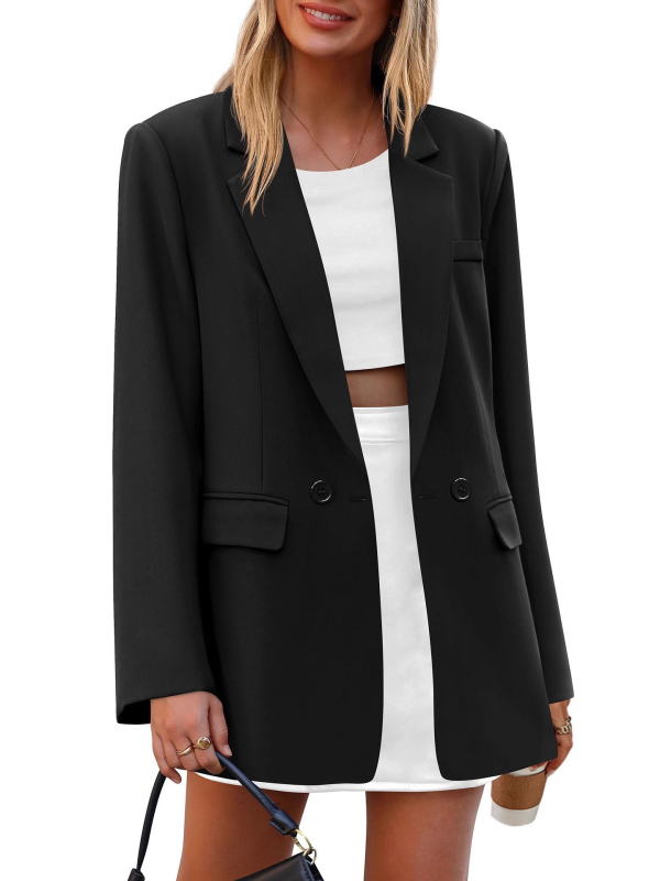 Ženski casual blejzer, slobodan kroj, uredski stil, jednoredni s dva gumba, rever, dugi rukavi, jednobojni poliester
