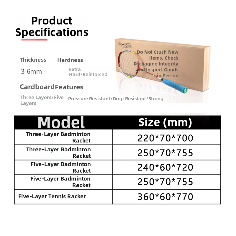 Kartónová krabica na badmintonovú raketu – vlnitý kartón, logistická krabička, extra tvrdá, trojvrstvová konštrukcia, 120 g, balenie badmintonových rakiet