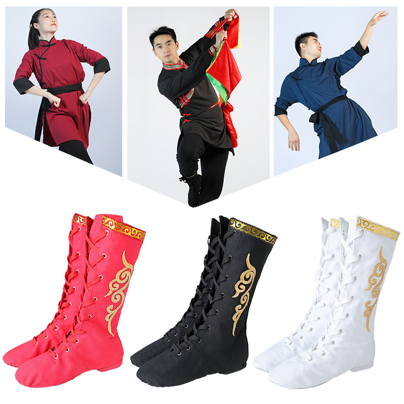 Unisex mongolske plesne čizme za pozornicu - gornji dio od platna, potplat od prave kože, prozračna i lagana, šifra proizvoda 6jzf8idd