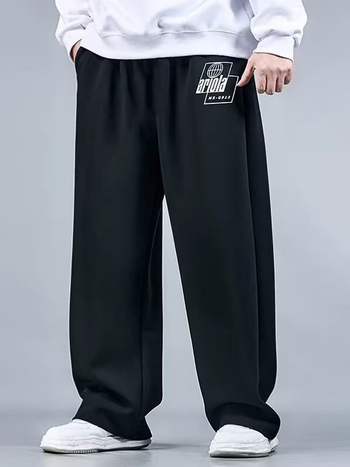 Sportske trenirke hlače, opuštenog kroja, poliester materijal, ravne nogavice, srednja visina (nine-point length, print design, four-season wear)