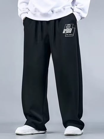 Sportske trenirke hlače, opuštenog kroja, poliester materijal, ravne nogavice, srednja visina (nine-point length, print design, four-season wear)