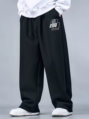 Sportske trenirke hlače, opuštenog kroja, poliester materijal, ravne nogavice, srednja visina (nine-point length, print design, four-season wear)