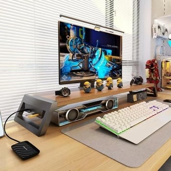 Stojan na monitor na stole s úložným priestorom – viacúčelový, prenosný, pohyblivý, bez inštalácie; materiál: doska s vysokou hustotou + plastové nohy; na stolnú dosku; jednostupňový dizajn.