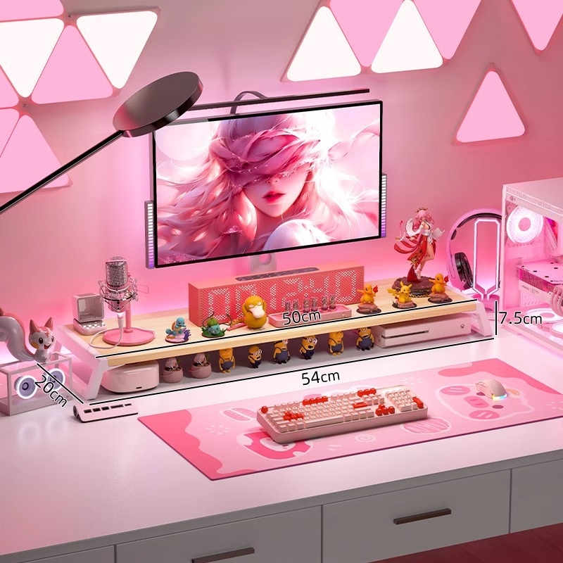 Stojan na monitor na stole s úložným priestorom – viacúčelový, prenosný, pohyblivý, bez inštalácie; materiál: doska s vysokou hustotou + plastové nohy; na stolnú dosku; jednostupňový dizajn.