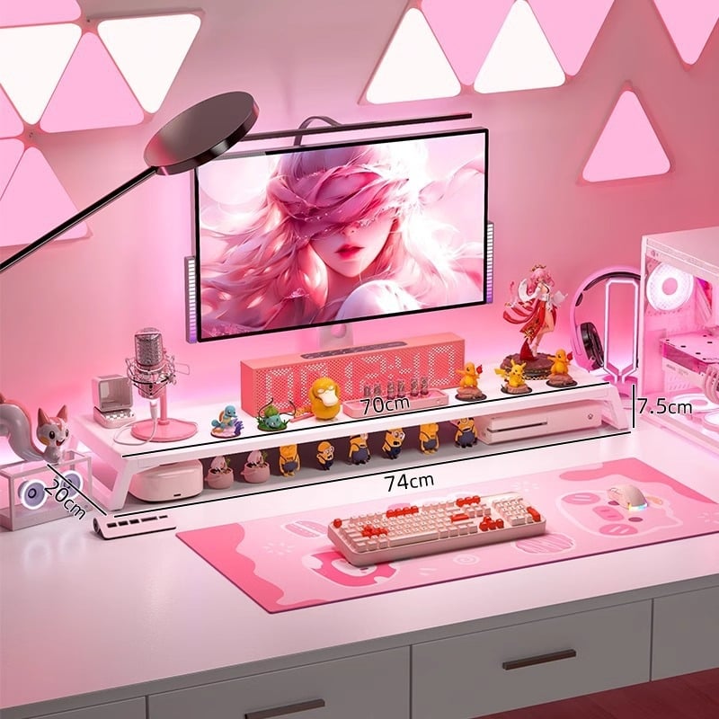 Stojan na monitor na stole s úložným priestorom – viacúčelový, prenosný, pohyblivý, bez inštalácie; materiál: doska s vysokou hustotou + plastové nohy; na stolnú dosku; jednostupňový dizajn.