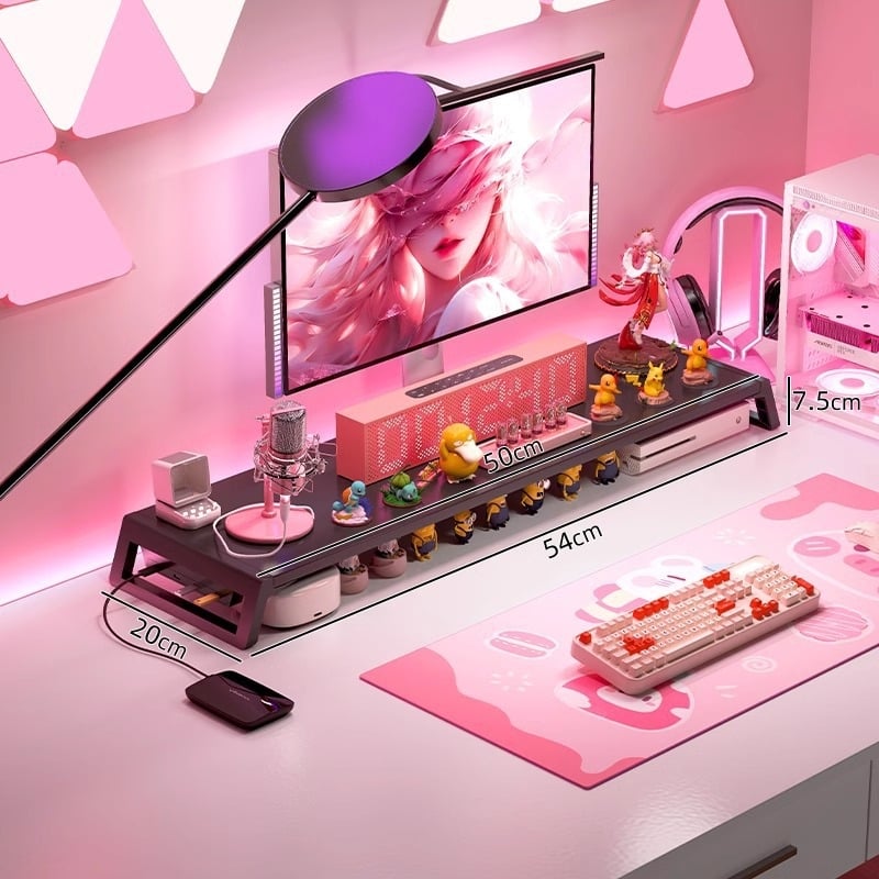 Stojan na monitor na stole s úložným priestorom – viacúčelový, prenosný, pohyblivý, bez inštalácie; materiál: doska s vysokou hustotou + plastové nohy; na stolnú dosku; jednostupňový dizajn.