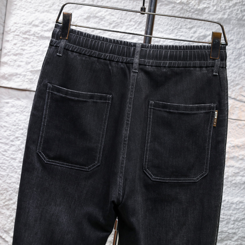 Мъжки дънкови джогър панталони — свободен харем стил, средно висока талия, връзка и ластик на талията, деним с памук/полиестер/еластан, есен 2025