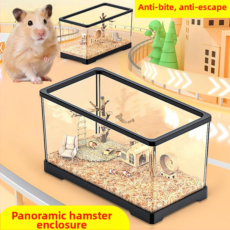 Klietka pre hamster z plastu, priehľadná, štvorcový tvar, vodotesná, určená na vnútorné použitie