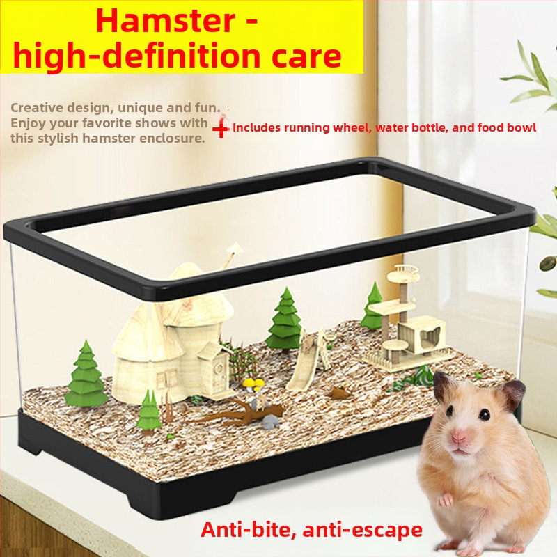 Klietka pre hamster z plastu, priehľadná, štvorcový tvar, vodotesná, určená na vnútorné použitie