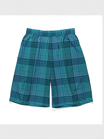 Japán stílusú retro kockás rövidnadrág, laza egyenes szabású, poliészter, mikroelasztikusság, nyári viselet