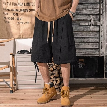 Nadrág – Amerikai retro munkaruházat stílusa, húzózsinórral, pamutkeverék, térdig érő, egyenes szabás (95% pamut; pamutkeverék; térdig érő; egyenes szabás)