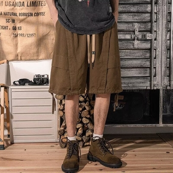 Nadrág – Amerikai retro munkaruházat stílusa, húzózsinórral, pamutkeverék, térdig érő, egyenes szabás (95% pamut; pamutkeverék; térdig érő; egyenes szabás)