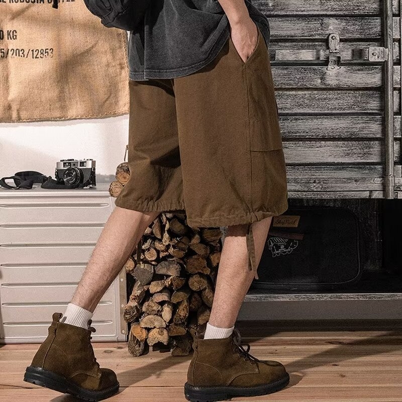 Nadrág – Amerikai retro munkaruházat stílusa, húzózsinórral, pamutkeverék, térdig érő, egyenes szabás (95% pamut; pamutkeverék; térdig érő; egyenes szabás)