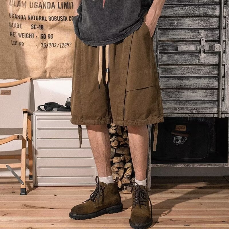 Nadrág – Amerikai retro munkaruházat stílusa, húzózsinórral, pamutkeverék, térdig érő, egyenes szabás (95% pamut; pamutkeverék; térdig érő; egyenes szabás)