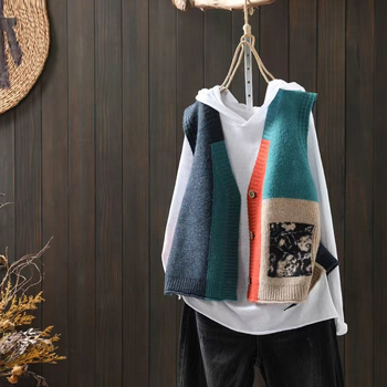 Ženski retro pleteni prsluk-kardigan s halter ovratnikom, poliester, labav kroj