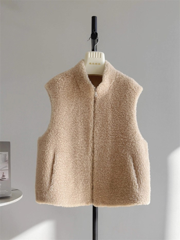 Gyapjú ujjatlan mellény álló gallérral, cipzárral, karcsú szabás, elegáns mindennapi viselet