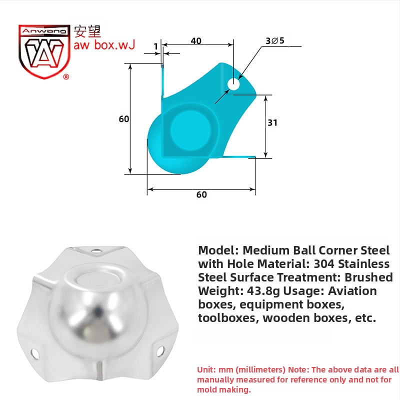 AW Anwang неръждаем ъглов предпазител за дървени кутии, 3-страничен прав ъгъл 90°