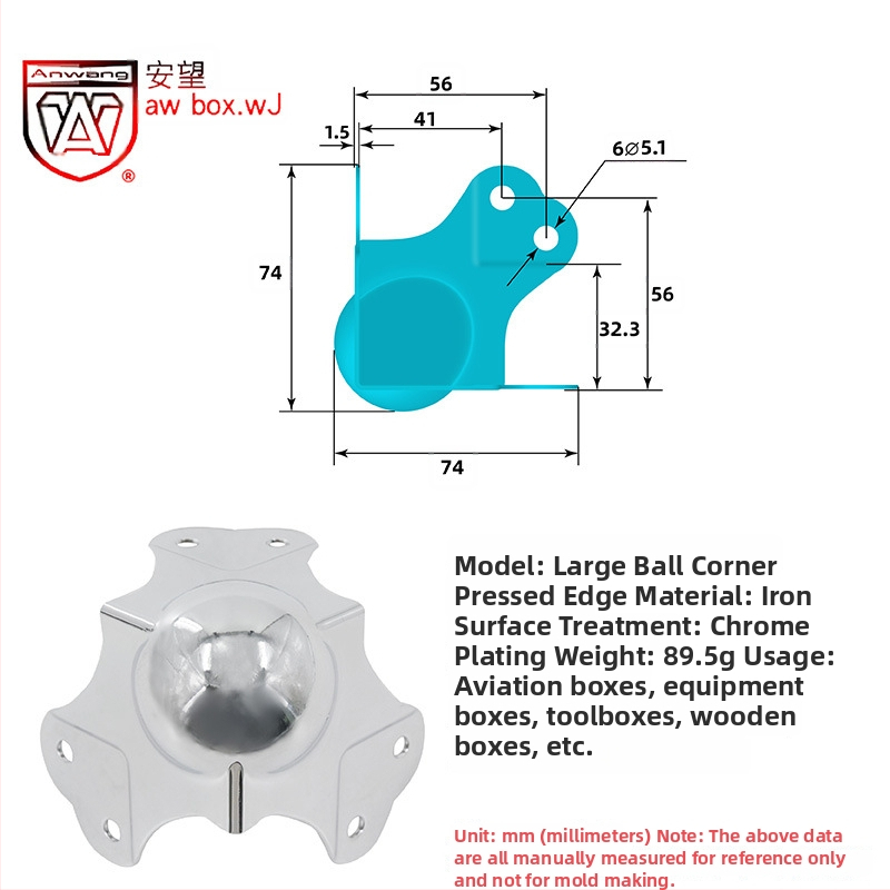 AW Anwang неръждаем ъглов предпазител за дървени кутии, 3-страничен прав ъгъл 90°