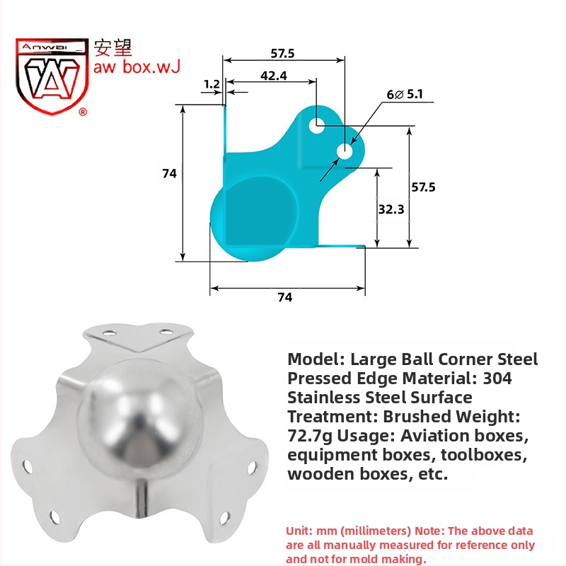 AW Anwang неръждаем ъглов предпазител за дървени кутии, 3-страничен прав ъгъл 90°