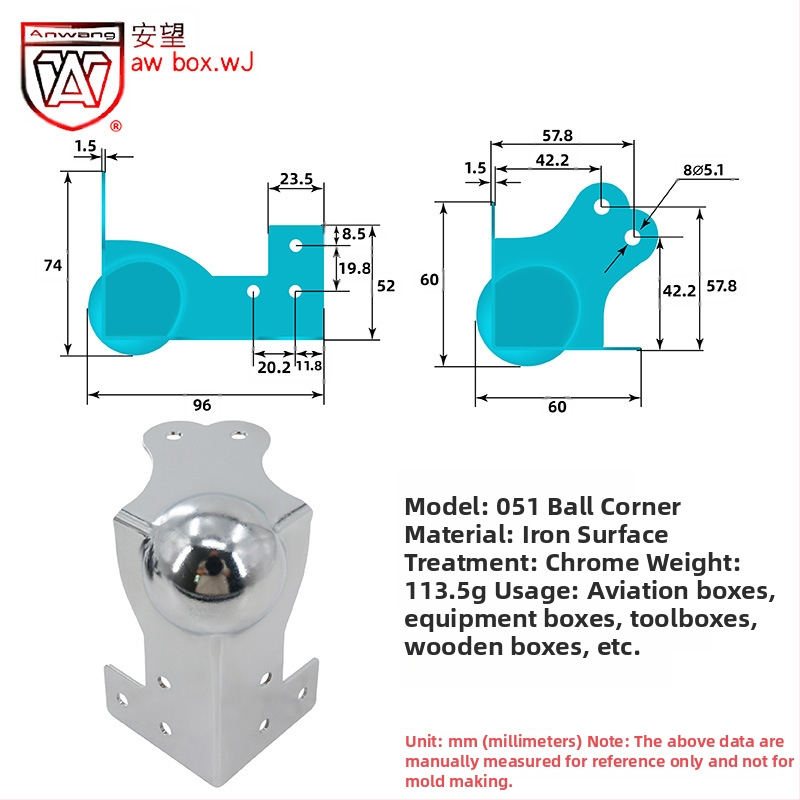 AW Anwang неръждаем ъглов предпазител за дървени кутии, 3-страничен прав ъгъл 90°