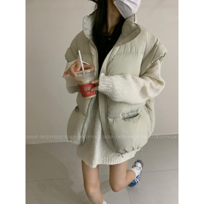 Женска подплатена жилетка с рюшава яка, цип отпред, лека полиестерна материя с пълнеж полиестер-памук, свободен силует за зимата 2025