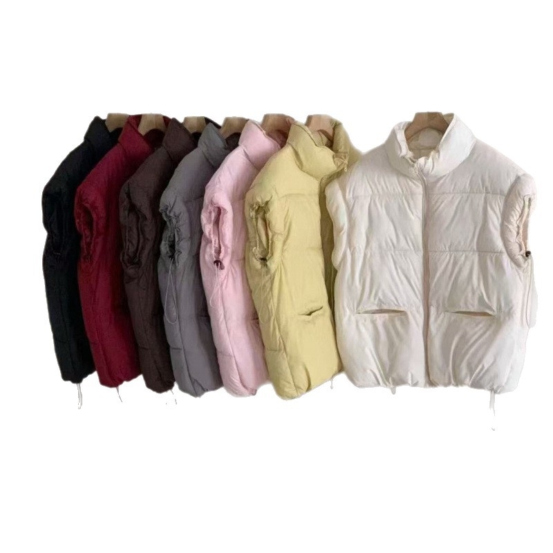 Женска подплатена жилетка с рюшава яка, цип отпред, лека полиестерна материя с пълнеж полиестер-памук, свободен силует за зимата 2025