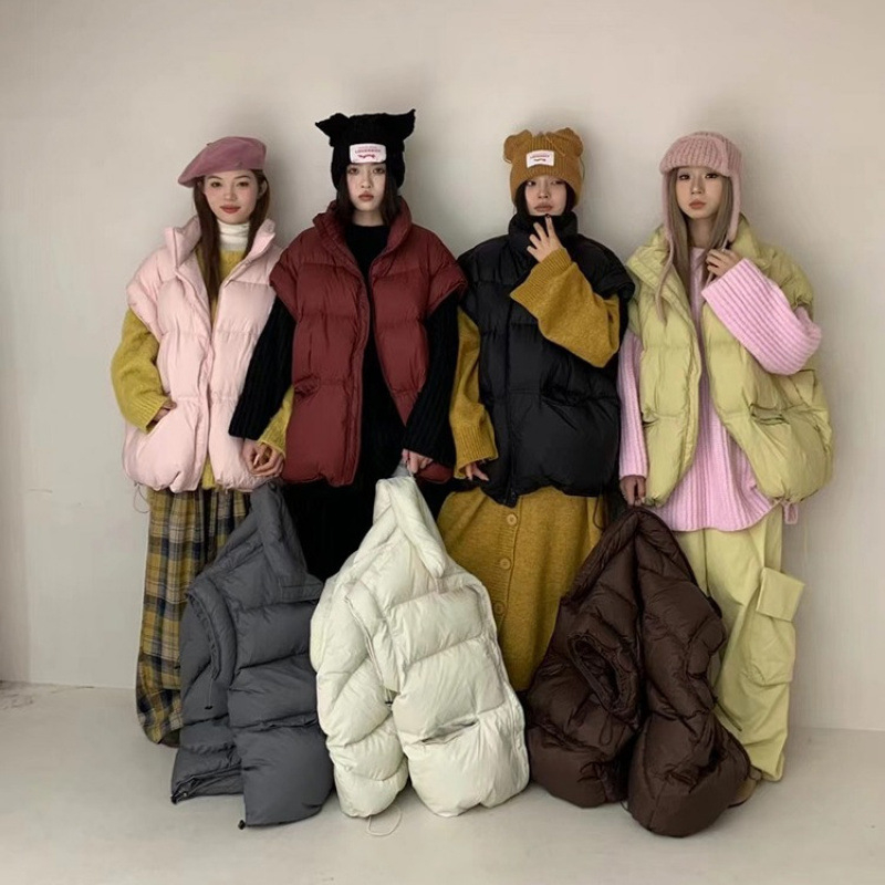 Женска подплатена жилетка с рюшава яка, цип отпред, лека полиестерна материя с пълнеж полиестер-памук, свободен силует за зимата 2025