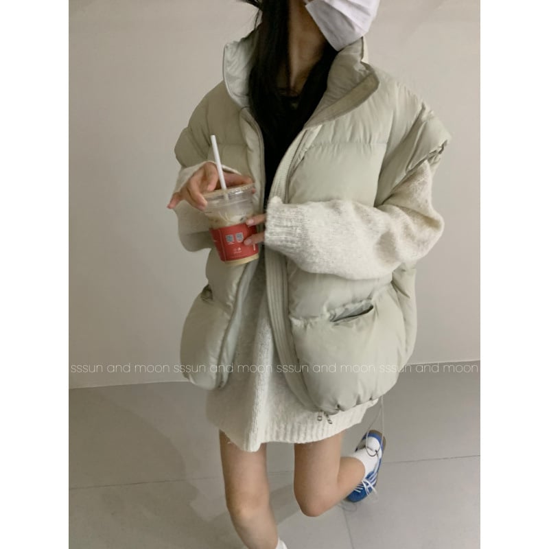 Женска подплатена жилетка с рюшава яка, цип отпред, лека полиестерна материя с пълнеж полиестер-памук, свободен силует за зимата 2025