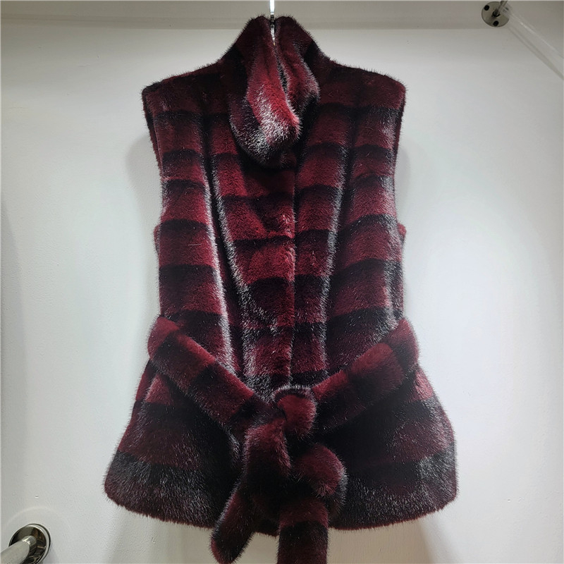 Ženski vest od umjetnog krzna, kardigan stil, slobodan kroj, prednje vezivanje šnuralom, duljina 50–65 cm