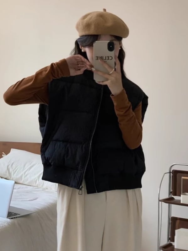 Жилет за дами с цип, полиестерова материя и пълнител от полиестерни влакна, без яка