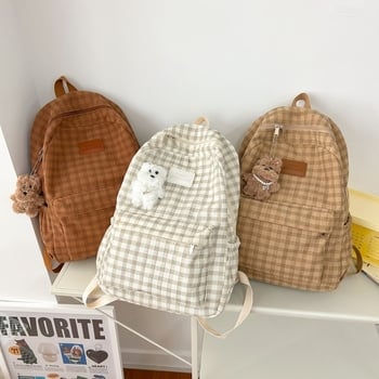 Női egyetemi hátizsák Corduroy anyagból, plaid mintázat, mindennapi használatra, ívelt vállpántok, poliészter bélés, tehercsökkentő funkció