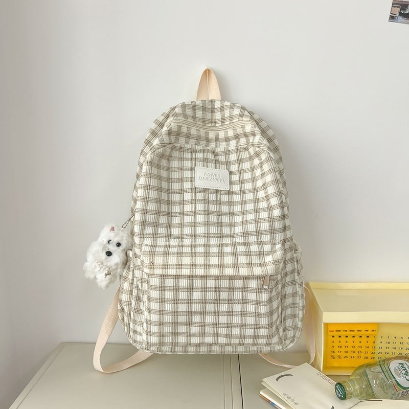 Női egyetemi hátizsák Corduroy anyagból, plaid mintázat, mindennapi használatra, ívelt vállpántok, poliészter bélés, tehercsökkentő funkció