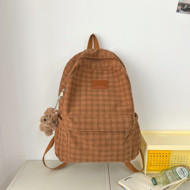 Női egyetemi hátizsák Corduroy anyagból, plaid mintázat, mindennapi használatra, ívelt vállpántok, poliészter bélés, tehercsökkentő funkció