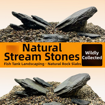 Pietre pentru amenajarea acvariului – piatră naturală brută, piatră principală și fragmente de piatră, nisip de fund, cutie cu 60 de bucăți